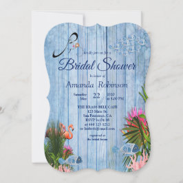 Invitación Agua azul guijarros y flamencos rosados Ducha de n