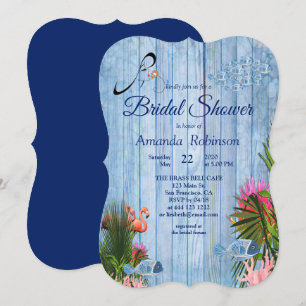 Invitación Agua azul guijarros y flamencos rosados Ducha de n