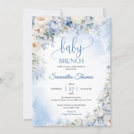 Invitación Agua azul hidrangea rosas blancas brunch bebé