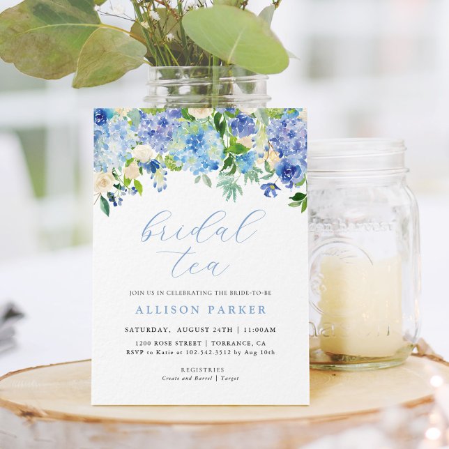 Invitación Agua azul Hidrangea Té de novia floral (Subido por el creador)