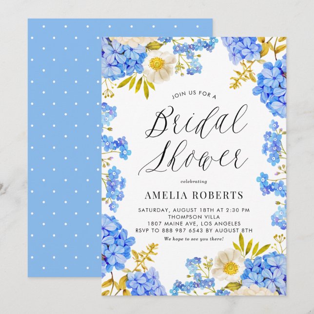 Invitación Agua azul Hydrangea Floral Ducha de novia (Anverso / Reverso)