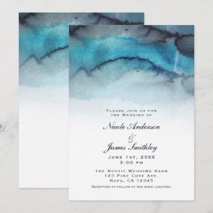 Invitación Agua azul marino de acuarela abstracta de olas de 