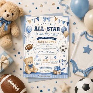 Invitación agua azul Niño Deportes Cumpleaños de bebé Oso de