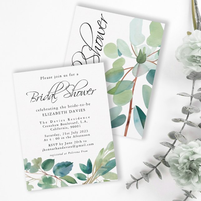 Invitación Agua azul verde Eucalyptus Ducha Bridal (Subido por el creador)