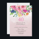 Invitación Agua botánica rosa Rubor 40 cumpleaños<br><div class="desc">Invitación de cumpleaños 40 color de agua botánica rosa Rubor Ver colección de coincidencias en Nicho y Nest Store</div>