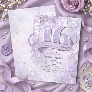 Invitación Agua brillante de acuarela Dulces 16 Violeta ID133