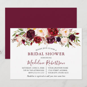Invitación Agua Burgundy Floral Bridal Shower