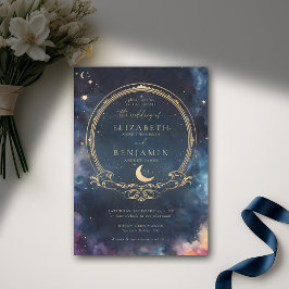 Invitación Agua Celestial Boda Elegante Azul de Medianoche