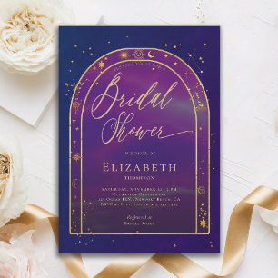 Invitación Agua celestial Starry Zodiac Purple Bridal Ducha