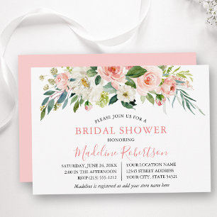 Invitación Agua color rosa Floral blanca rosa ducha de novia