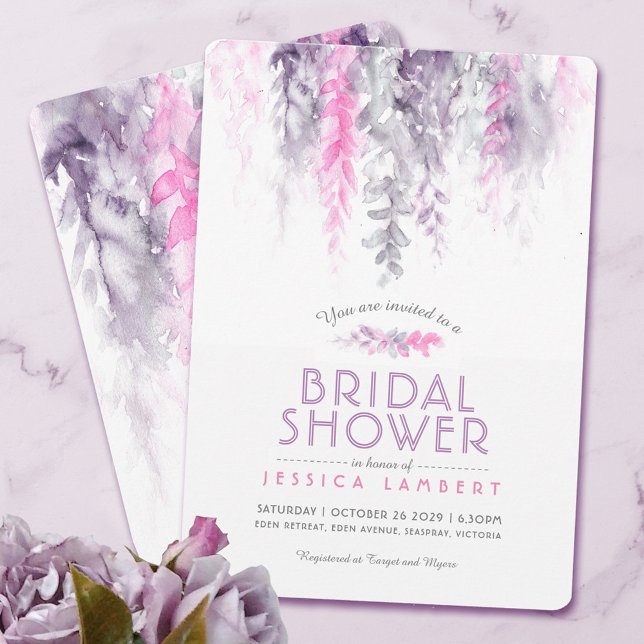 Invitación Agua color rosa púrpura indigo ducha de novia (Subido por el creador)