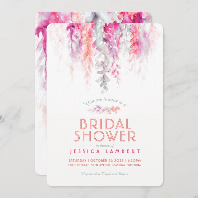 Invitación Agua coral rosa salvia verde ducha de novia (Anverso / Reverso)