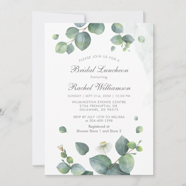 Invitación Agua de BRIDAL LUNCHEON Eucalyptus Verdor (Anverso)
