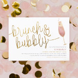 Invitación Agua de Brunch y burbuja Champán Ducha de novias<br><div class="desc">Invitaciones modernas a la ducha de novias con caligrafía con letras de oro y un ilustracion acuarela de una copa de champán con champán rosa, burbujas en forma de corazón y de oro. En la parte trasera hay corazones acuarelas y anillos de compromiso. Personalizar con los detalles de su fiesta...</div>