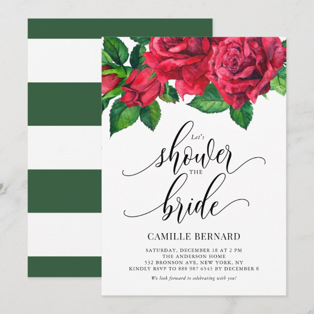 Invitación Agua de color rosa rojo ducha de novia (Anverso / Reverso)