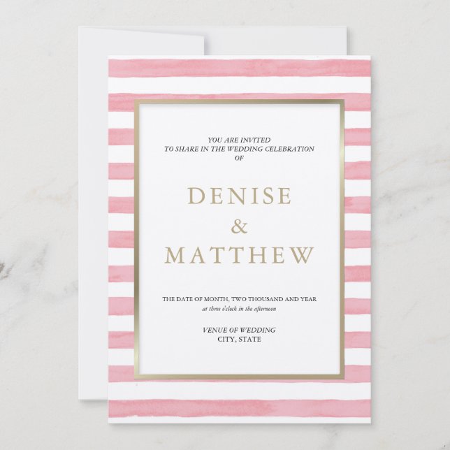 Invitación Agua de Flor de Almendro Acuarela Raya y Letra Dor (Anverso)