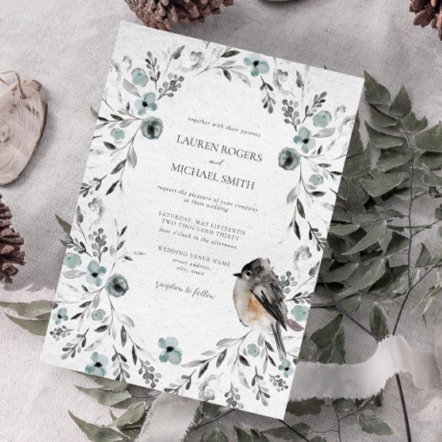 Invitación Agua de invierno Dusty Blue Boda Botánico (Winter Wedding Invitation)