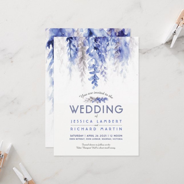 Invitación Agua de la vid de invierno azul de la boda (Anverso/Reverso In Situ)