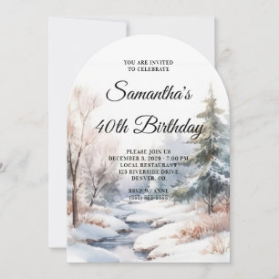 Invitación Agua de los bosques de invierno Foto 40 cumpleaños