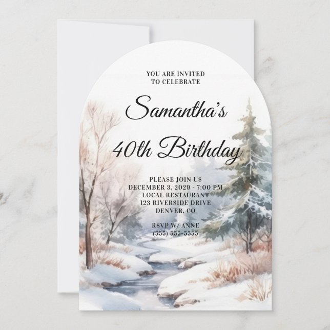 Invitación Agua de los bosques de invierno Foto 40 cumpleaños (Anverso)