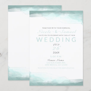Invitación Agua de Playa Verde Espuma de Mar Boda Moderna Acu