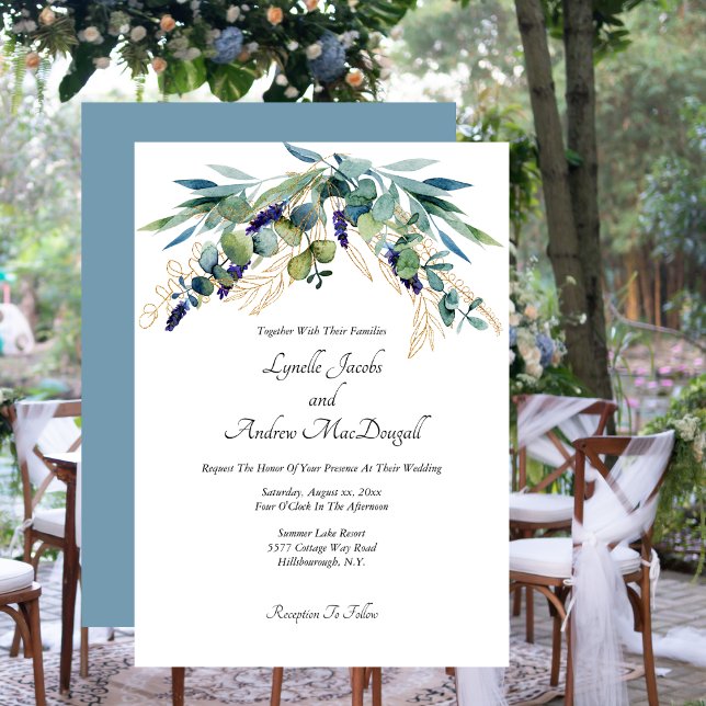 Invitación Agua de verano Eucalyptus Boda Verde Azul (Summer Watercolor Eucalyptus Blue Green Wedding Invitation)