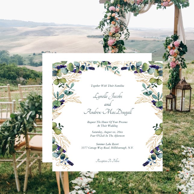 Invitación Agua de verano Eucalyptus Floral (Summer Watercolor Eucalyptus Floral Invitation Wedding)