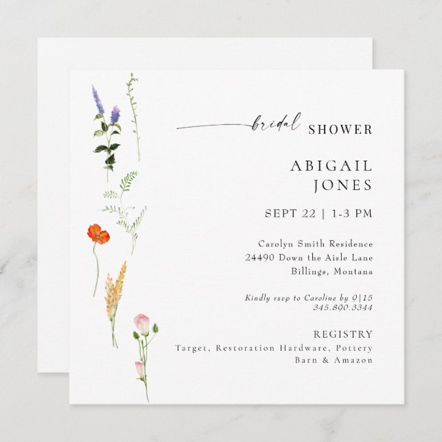 Invitación Agua de verano Floral Blanca Brillante Ducha (Anverso / Reverso)