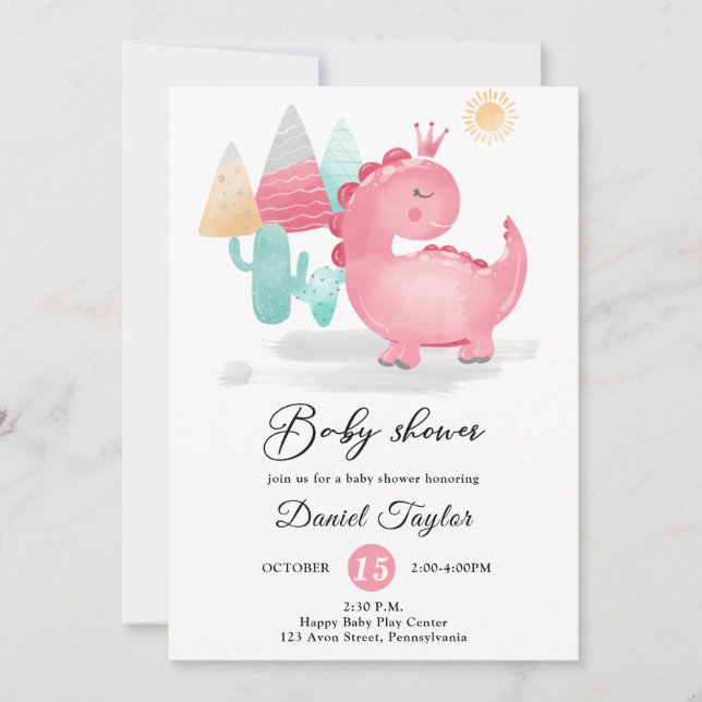 Invitación Agua Dinosauria Baby Dino Invita (Anverso)