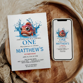 Invitación Agua dulce Azul Pescado 1er cumpleaños