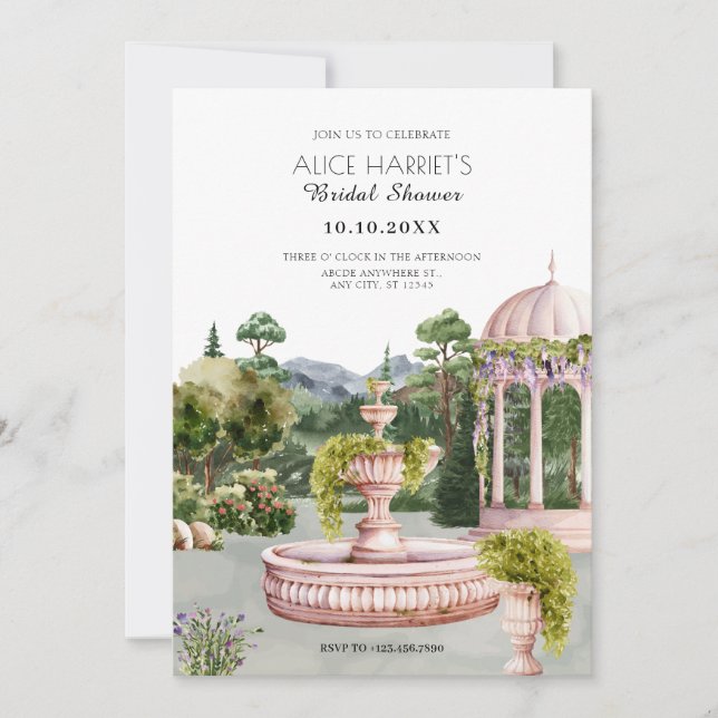 Invitación Agua estética jardín elegante ducha de novia (Anverso)