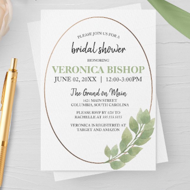 Invitación Agua Eucalyptus Oval Bridal Shower (Subido por el creador)