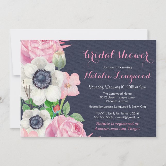 Invitación Agua Floral Anemone Bebé o Ducha Británica (Anverso)