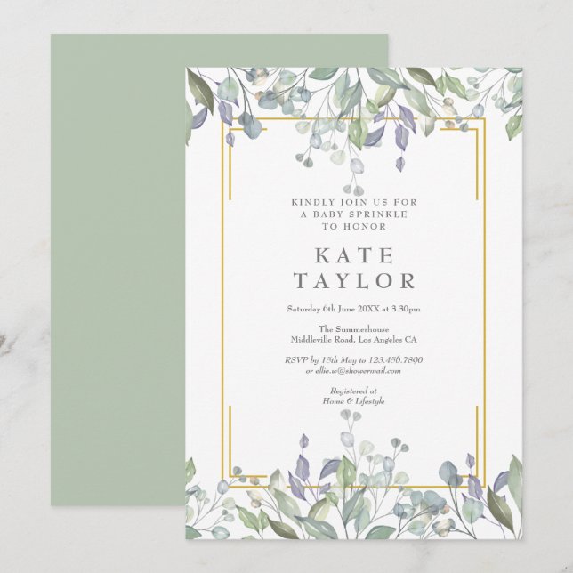 Invitación Agua Floral Bebé Sprinkle/Ducha/Parejas (Anverso / Reverso)