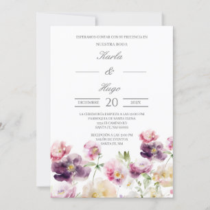 Invitación Agua floral coloreada Boda Española