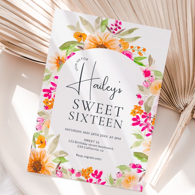Invitación Agua floral de la campiña brillante Dulce 16 (Subido por el creador)