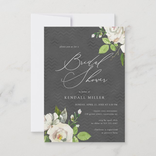 Invitación Agua Floral de los Jardín Blanco Ducha de Novias N (Anverso)