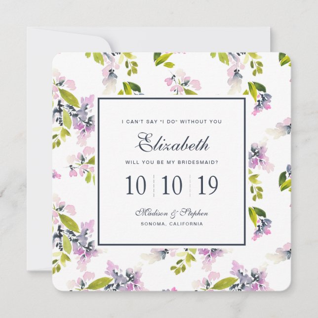 Invitación Agua Floral Delicada - Bridesmaid (Anverso)