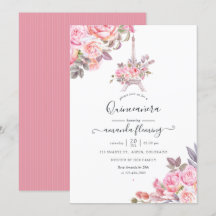 Agua Floral Rosa Acuarela París Quinceañera