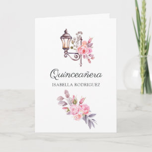 Invitación Agua Floral Rosa Acuarela Vintage París Quinceañer