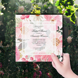 Invitación Agua Floral rosa ducha de novia