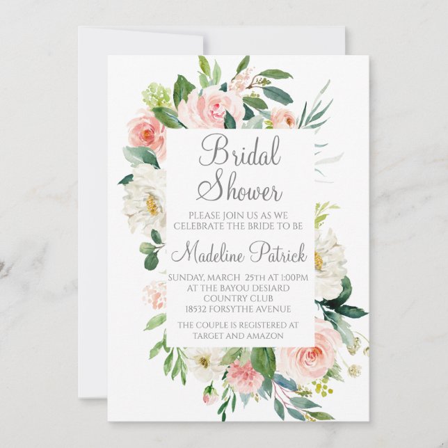Invitación Agua Floral rosa ducha de novia (Anverso)