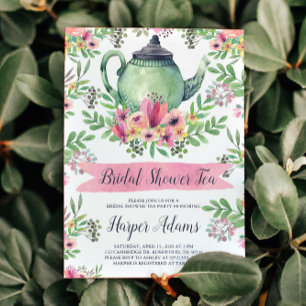 Invitación Agua Floral Teapot Té de ducha de novia