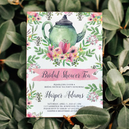 Invitación Agua Floral Teapot Té de ducha de novia