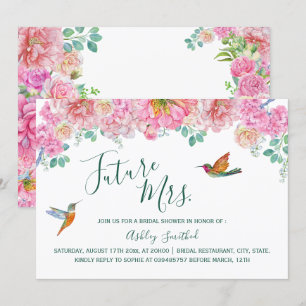 Invitación Agua floral verde y rosa señora ducha de novia