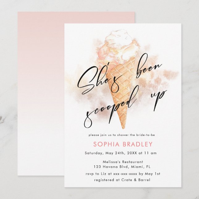 Invitación Agua Hielo Rosado Crema Británica Ducha (Anverso / Reverso)