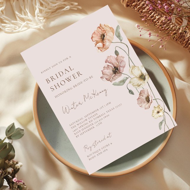 Invitación Agua islandesa Poppy Bridal Shower (Icelandic Watercolor Iceland Poppy Bridal Shower Invitation)