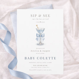 Invitación Agua Martini Azul Polvo Niño Bebe Sip & See