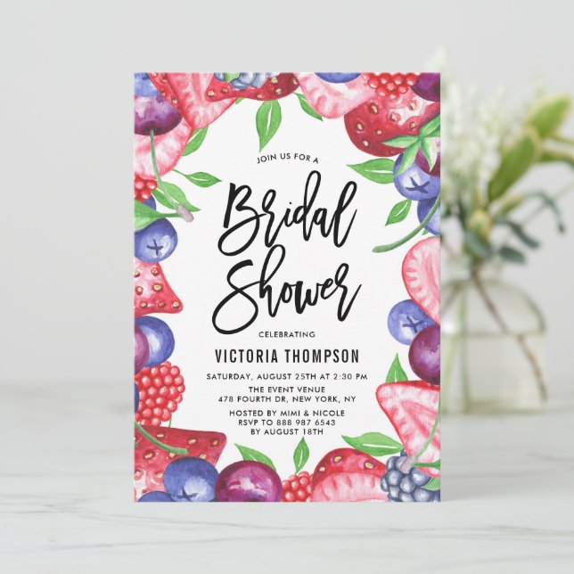 Invitación Agua Mezclada Berries Verano Ducha de Novias (Anverso de pie)