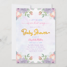 Invitación Agua morada suave Floral Bebé ducha